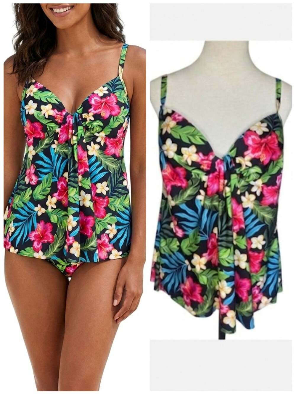 Simply Fit Floral Tropical Bathing Suit Swimsuit Swim Dress Women's Size Large